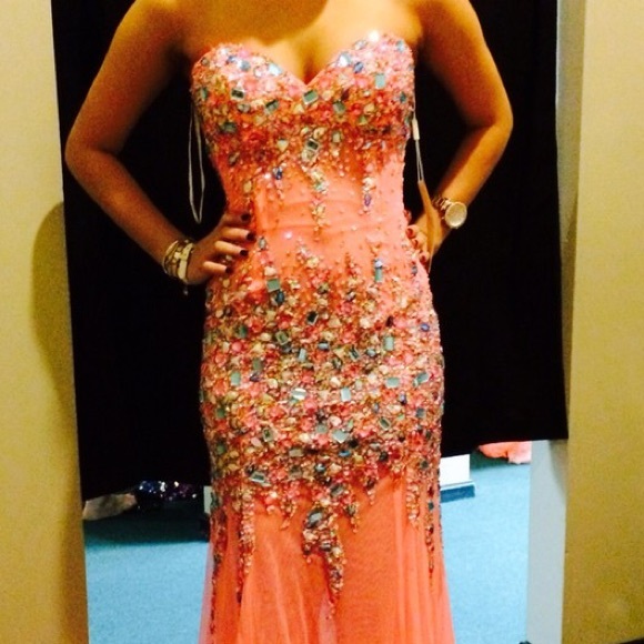 Coral prom / pageant dress by Jazzy - Picture 2 of 2